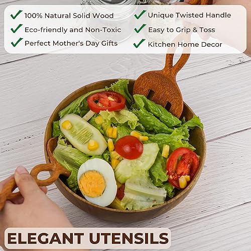 Miniatura 3 de JABIHOME Wooden Salad Utensils Set, Easter Cooking Gifts for Mom, Wooden Salad Servers for Serving, Tossing, Valentine's Day Hostess Gifts for Women