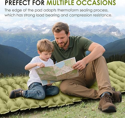 Miniatura 4 de Colchoneta de dormir autoinflable para campamento, catres portátiles de 4 pulgadas extra gruesos para adultos con almohadas y bomba de pie