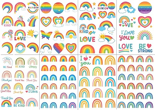 8Sheet - 110PCS Rainbow Temporary Tattoos for Kids – Cartoon Fake Tattoos Stickers for Birthday Party Favors, Gifts, DIY Decoration & Fun Activities – Waterproof & Skin-Safe