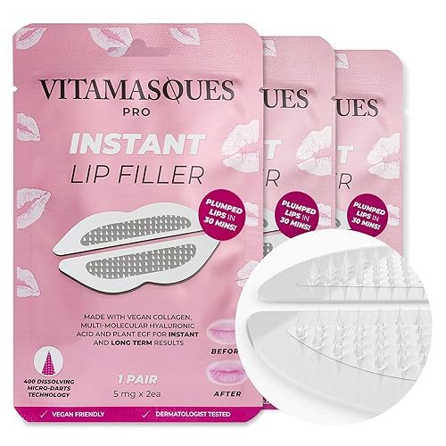 Vitamasques - Relleno de labios instantáneo para labios rellenos en 30 minutos - Colágeno vegano, ácido hialurónico multimolecular y tecnología de