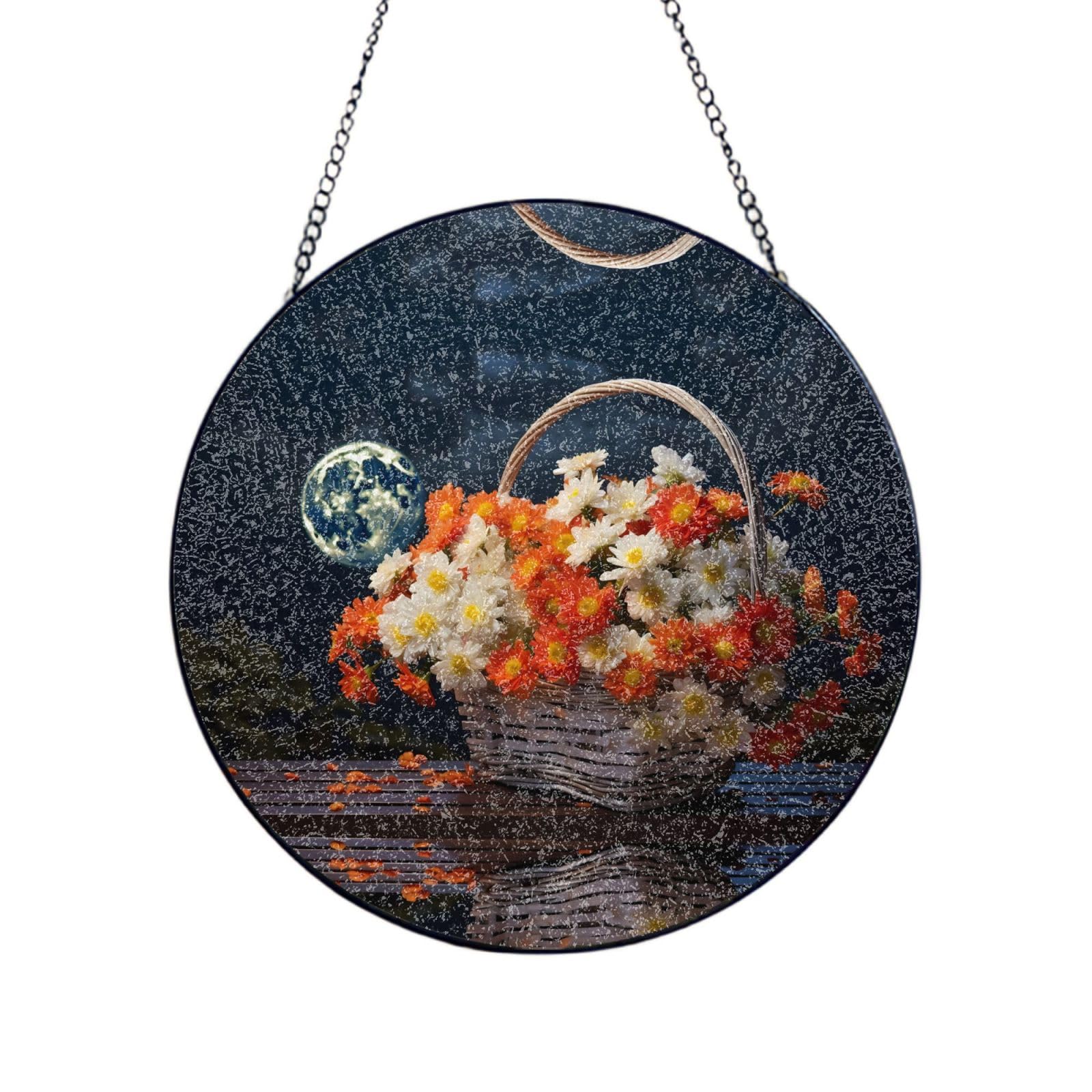 Poezjzw Stained Glass Window Hanging - Chrysanthemums In Full Bloom Sun Catcher For Door Garden Home Decor Christmas Mother'S Day Birthday Gifts 4in（10cm）