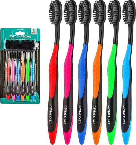 Dental Check - Paquete de 6 cepillos de dientes solución natural de blanqueamiento dental cerdas ultrasuaves para el cuidado dental cerdas en ángulo Dental Check - Paquete de 6 cepillos de dientes solución natural de blanqueamiento dental cerdas ultrasuaves para el cuidado dental cerdas en ángulo