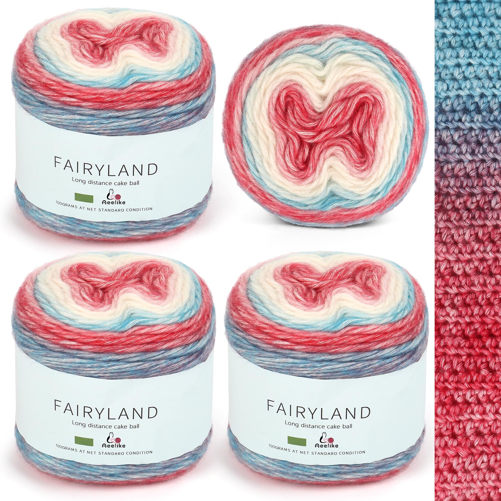 Aeelike 400g Farbverlaufsgarn Baumwolle zum Häkeln, 245m Super leichte Gradient Cupcakes Bobbel, Superweiche Mehrfarbiges Air Wolle zum Babydecke Pullover Schal Hüte, Ombré Knitting Yarn Set Rot Blau