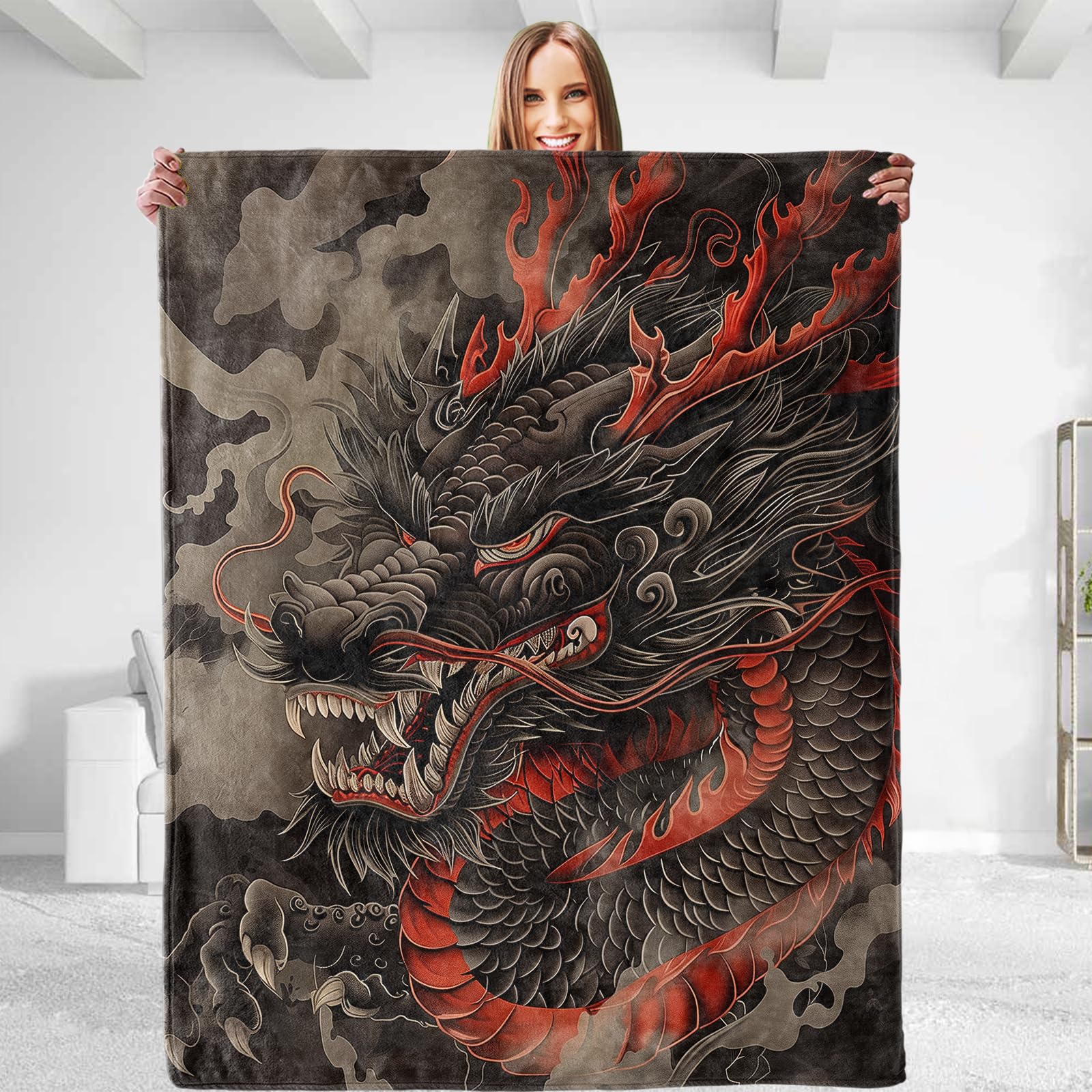 dhakalrlde Majestic Dragon Throw Blanket for Men & Women - Soft Plush Flannel, Comfy and Lightweight, Warm and Fuzzy for Couch, Bedroom, Travel, Bed,