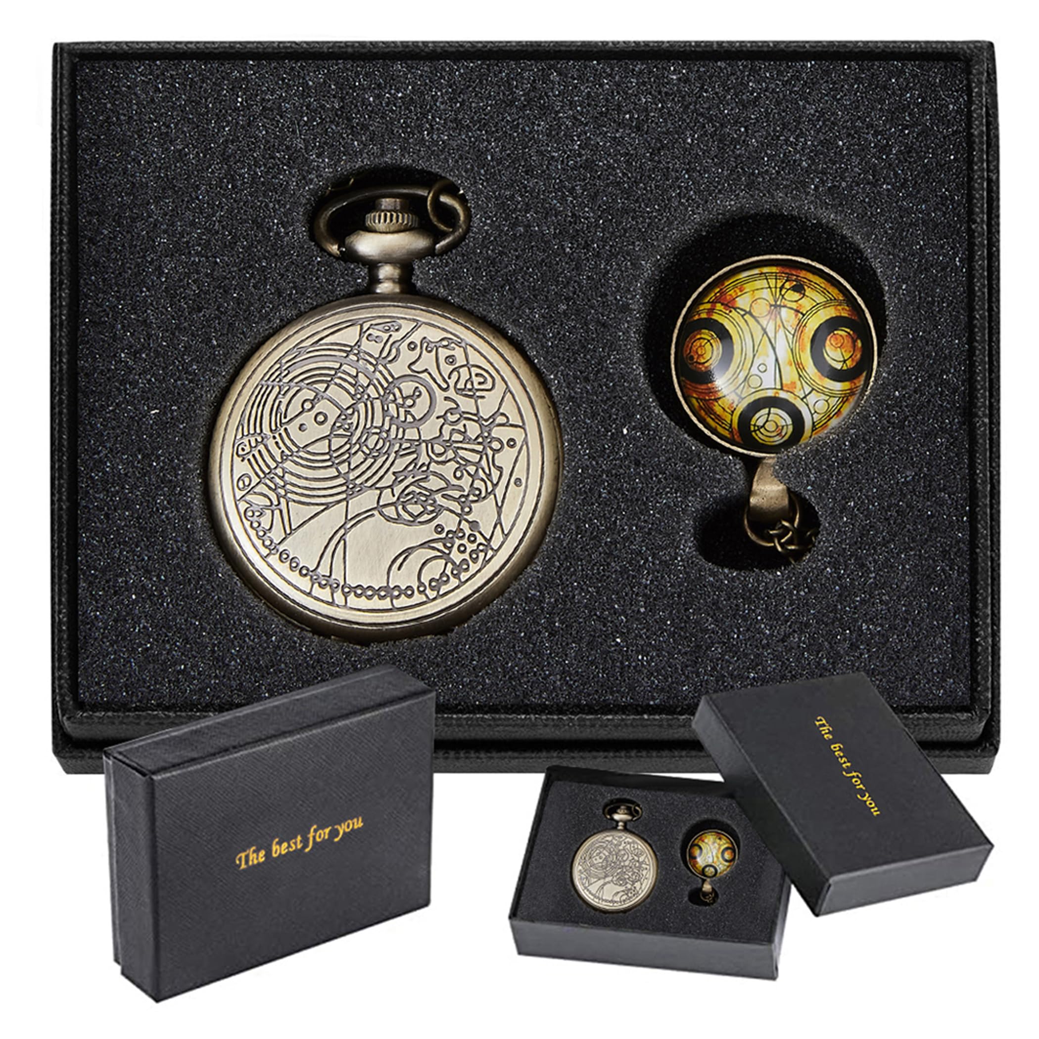 Tiong Nostalgia Movie Theme Design Alloy Quartz Pocket Watch with Necklace Chain
