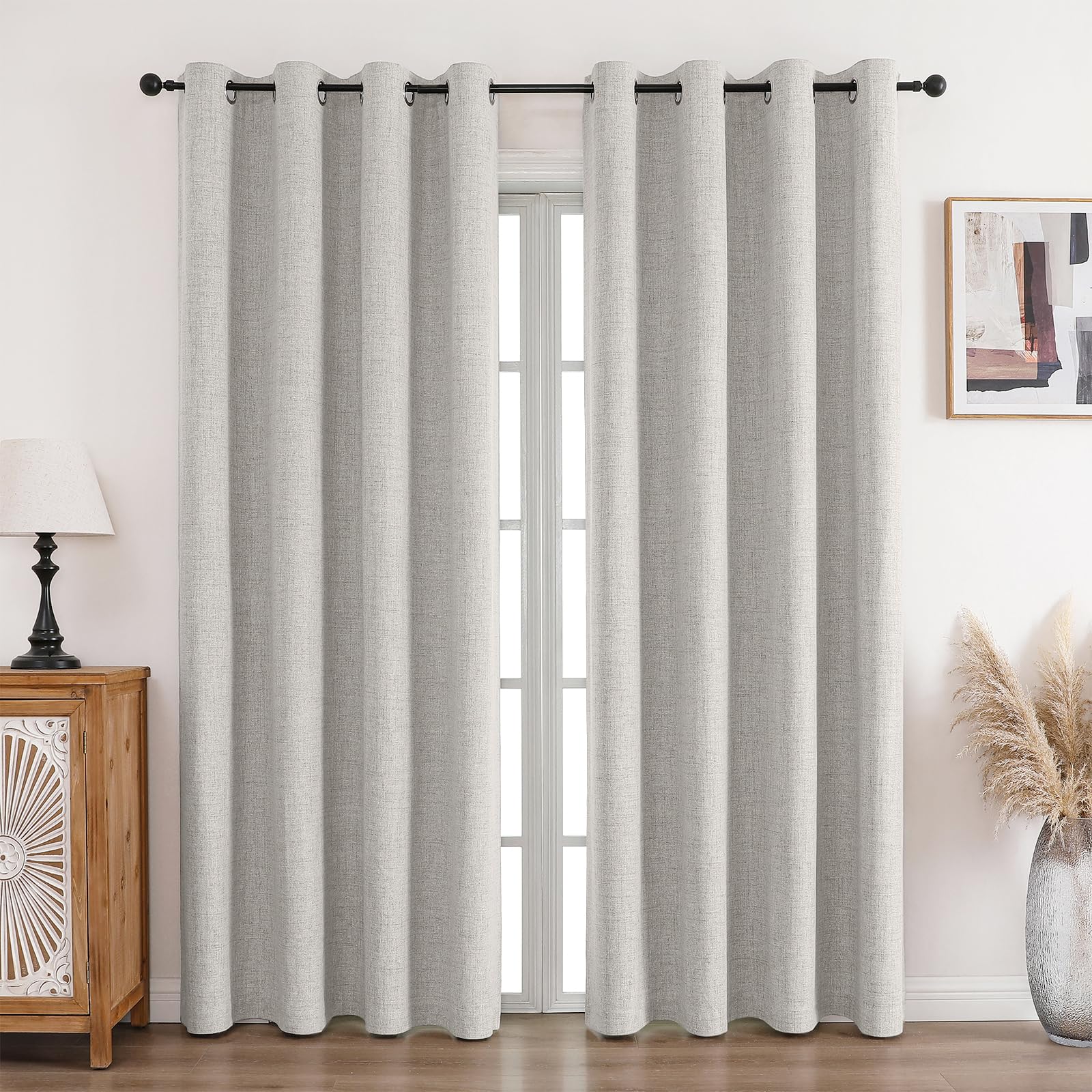 CUCRAF Vorhang 100% Blickdicht Leinen Gardinen mit Ösen Verdunklungsvorhänge Gardinen Weiß H200 x B140 cm 2er Set, Thermovorhang Kälteschutz Schallschutz Vorhang für Wohnzimmer Schlafzimmer