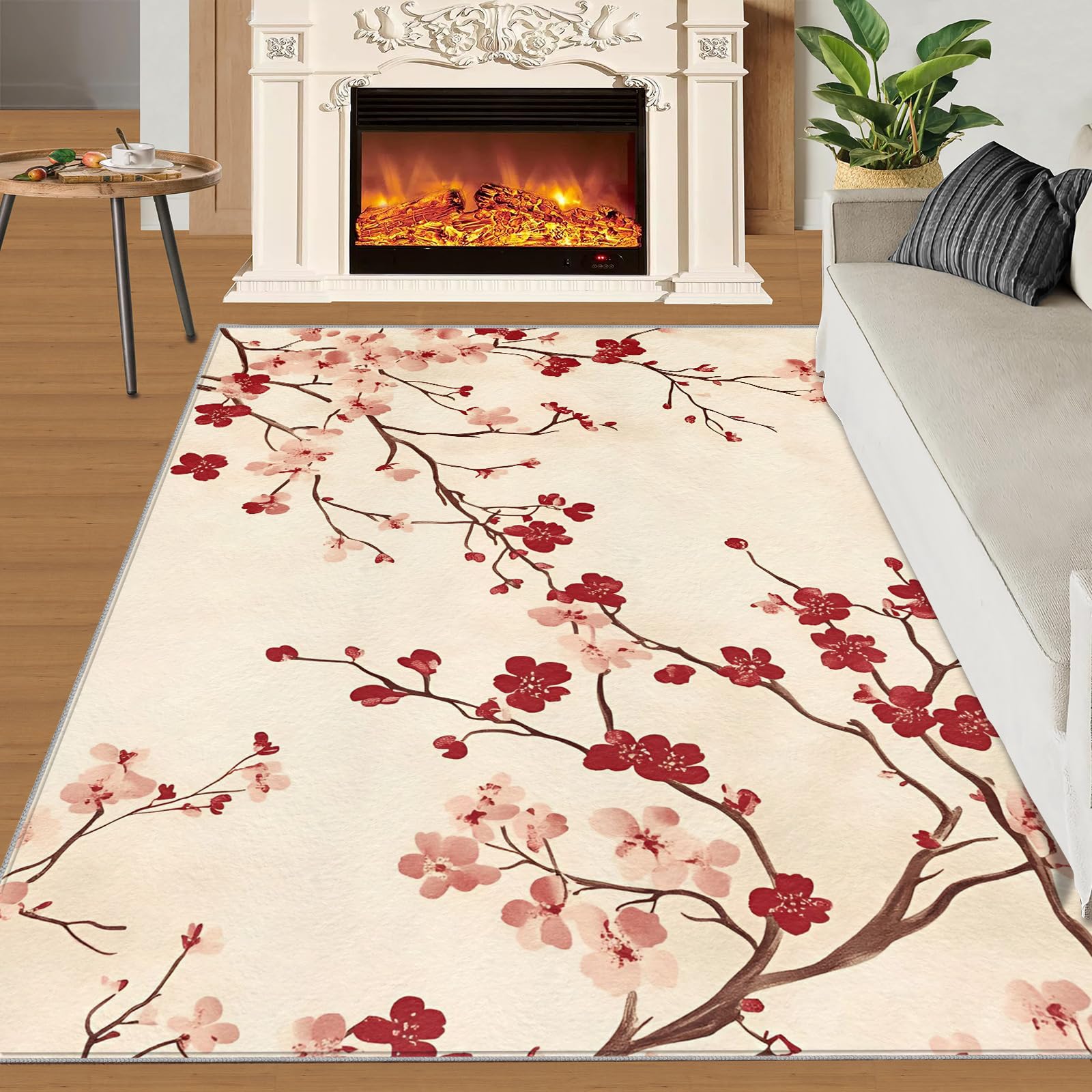 Tapis d'art japonais vintage salon 160x200cm fleur cerisier