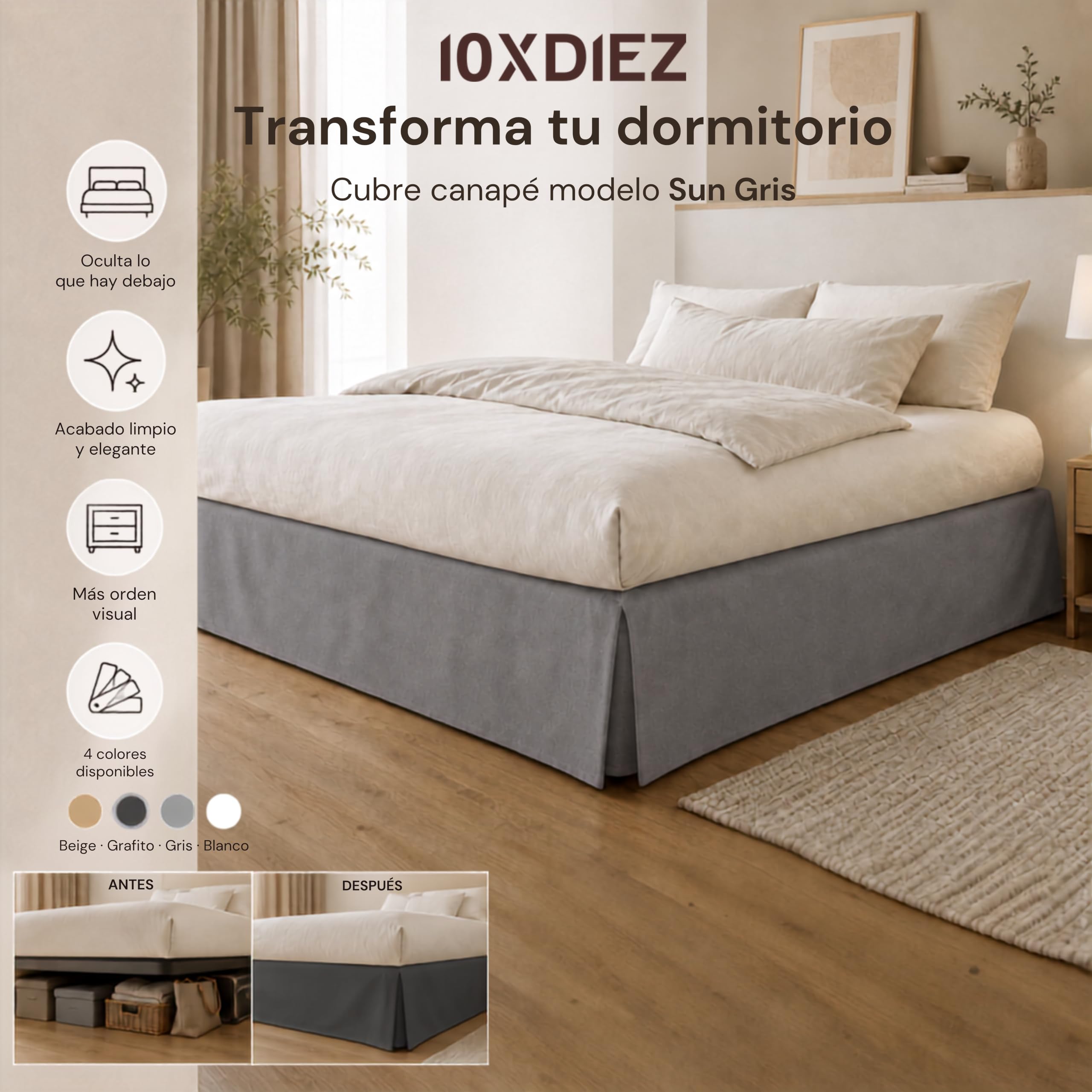 10XDIEZ Cache-sommier (Gris - Lit 160cm)