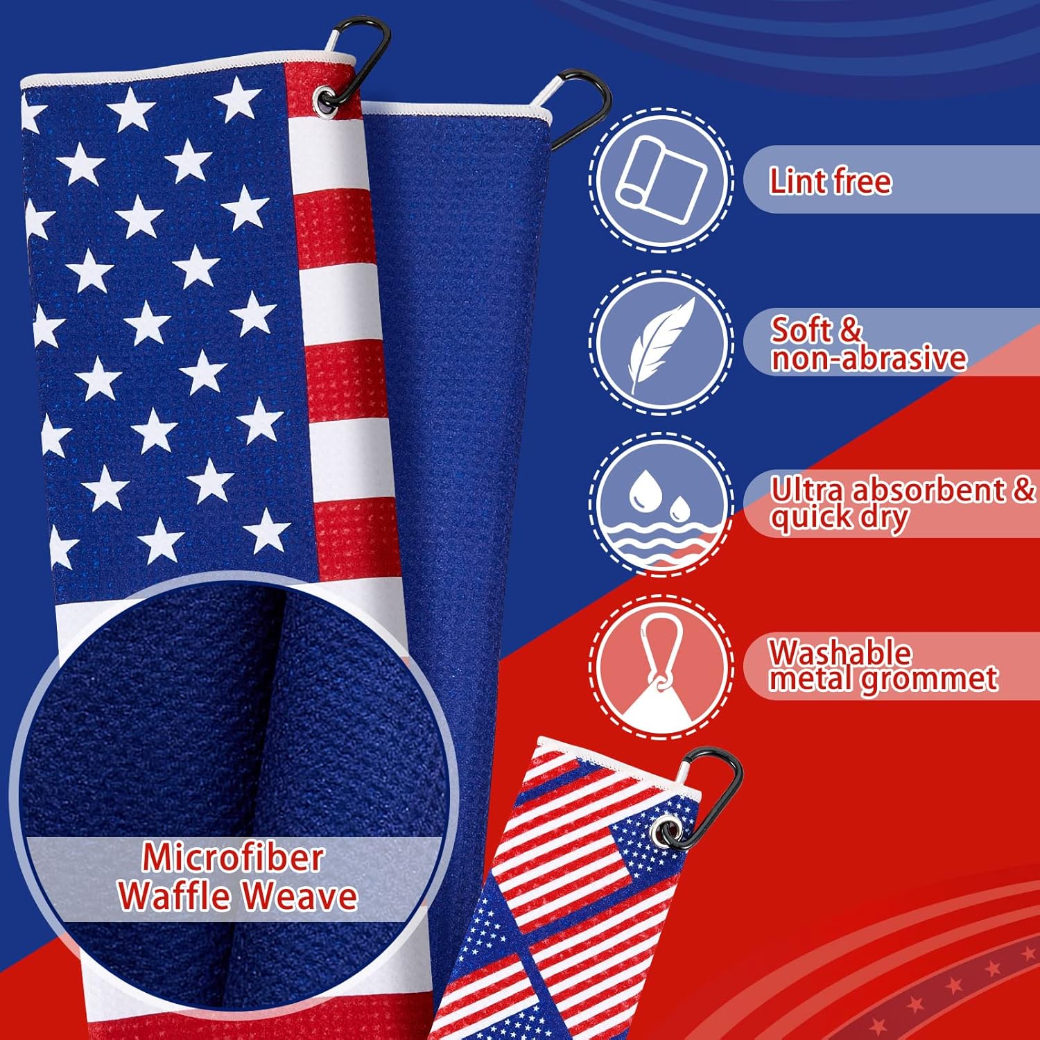 review 4 Pieces Golf Towels Golf Ball Towel with Clip Golf Towel for Golf Bags Microfiber Towel Microfiber Golf Accessories (Red and Purple, American Flag Pattern)