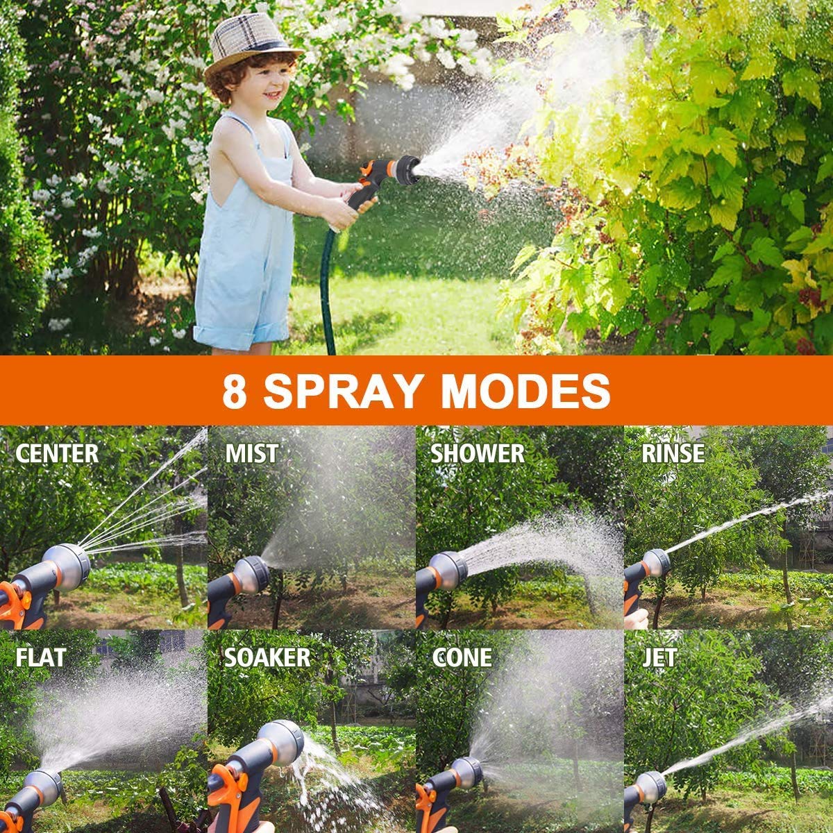 Pistola de Riego 8 Modos Pistola de Agua de Jardín de Ajustable pulverización Boquilla para Manguera con adaptadores para Lavado de Coches Baño de Mascotas Riego de Jardín/Césped