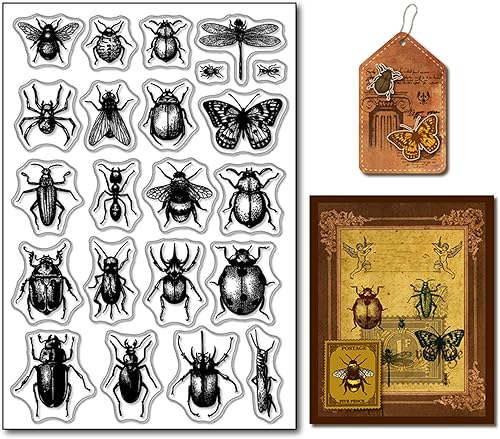 Arbuya Sellos transparentes de espécimen de insectos para hacer tarjetas o diario, sellos de goma de escarabajos de mariposa para manualidades, disponible en Yaxa Peru