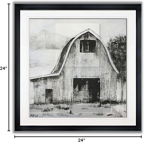 Miniatura 9 de Renditions Gallery Lienzo Giclée con marco de granero en blanco y negro II, para decoración de pared del hogar, listo para colgar, 24 x 24 pulgadas