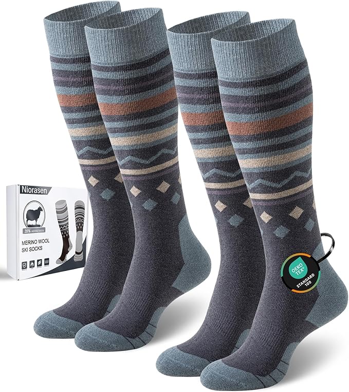 Merino Wool Ski Socks for Men Women, Thick Knee High Thermal Winter Snowboarding Socks with Exquisite Box