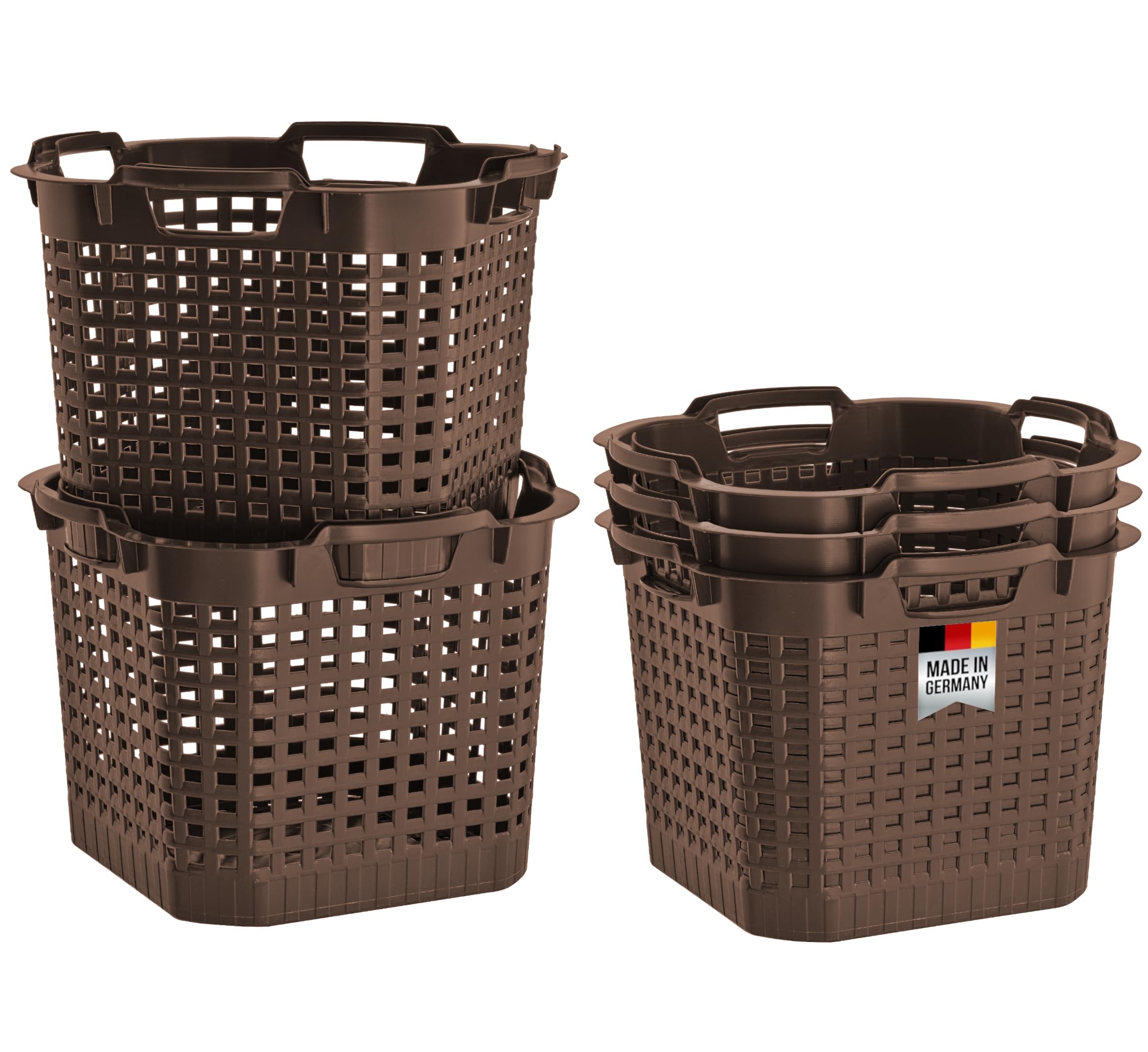 Buri Brown 5 X Harvest Basket, Garden Basket, Leaf Basket, 25 L, Hdpe Plastic, Food-Safe Fruit Basket, Vegetable Basket, 40 Cm, Rotating Stacking Basket, Potato Basket, Plastic Basket, Storage Basket,