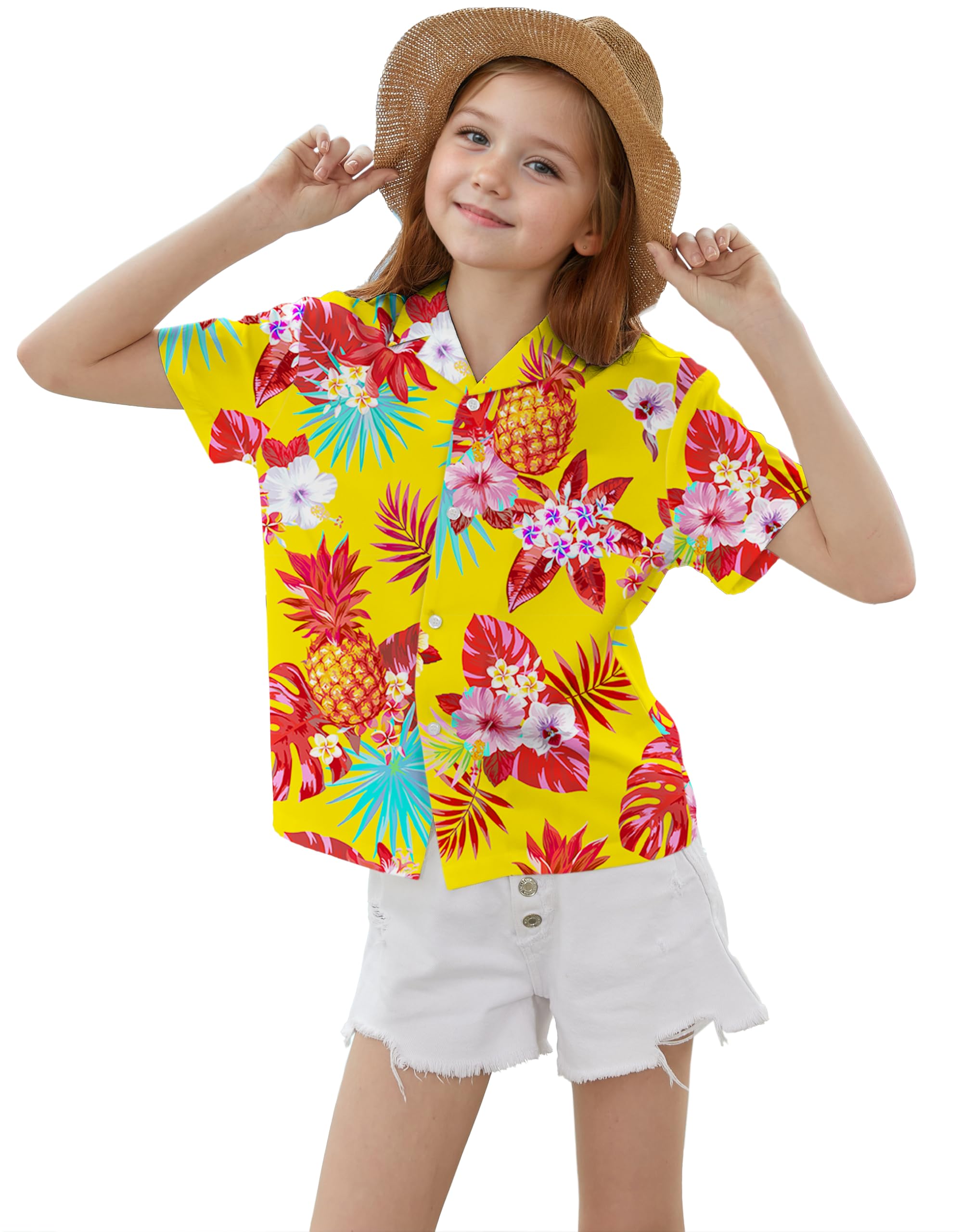 Cromoncent Mommy and Me Matching Hawaiian Outfits Girls &amp; Womens Hawaiian Shirts Tropical Button Down Shirts