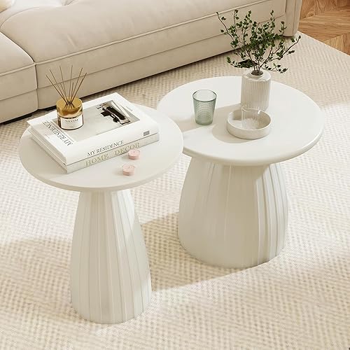 Miniatura 6 de Mesa auxiliar redonda de metal blanco beige para sofá, mesa auxiliar circular pequeña para sofá, mesita de noche redonda moderna, mesita de noche de
