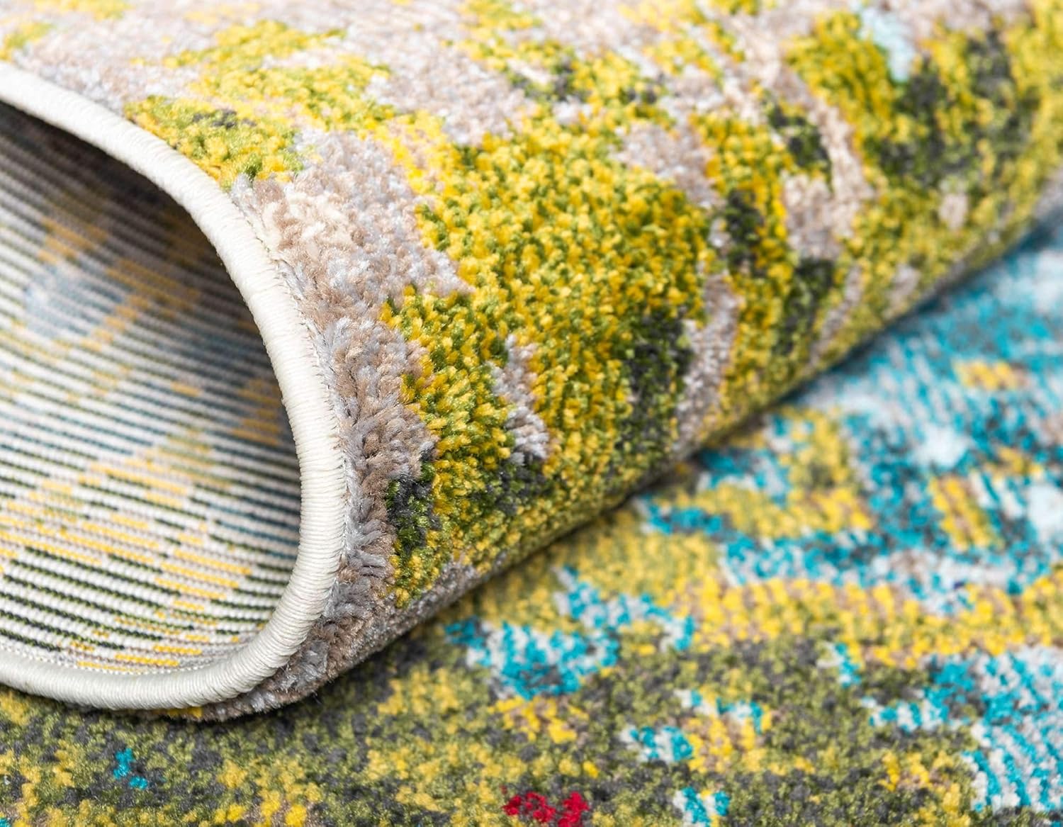 Unique Loom Estrella Collection Colorful, Gradient, Abstract, Vintage, Distressed Area Rug (6' 0 x 6' 0 Round, Blue/Beige)