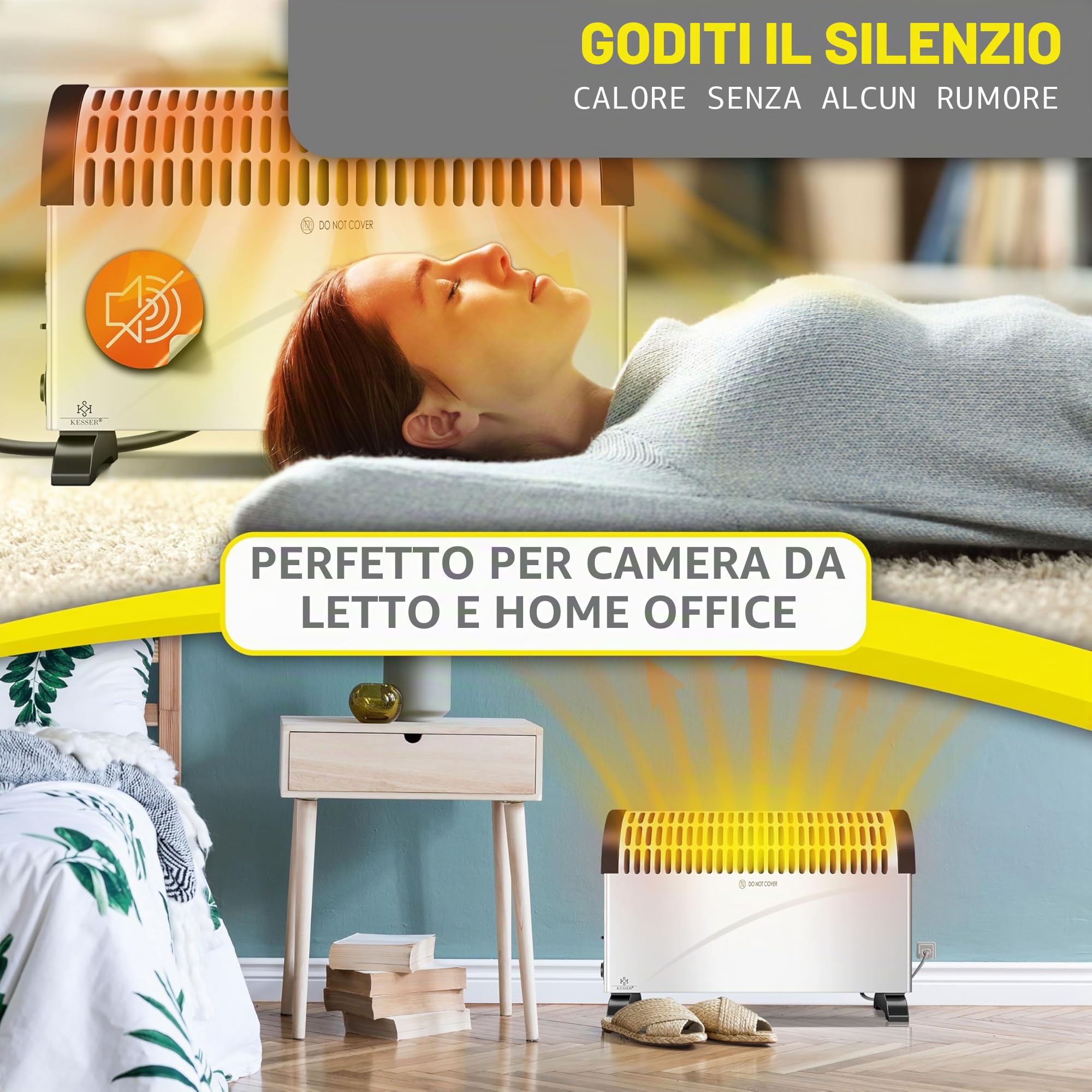 KESSER® Termoconvettore Riscaldatore da 2000 watt, timer 24 ore | controllo termico continuo | Riscaldamento turbo | 3 livelli | Vassoi per il trasporto, bianco