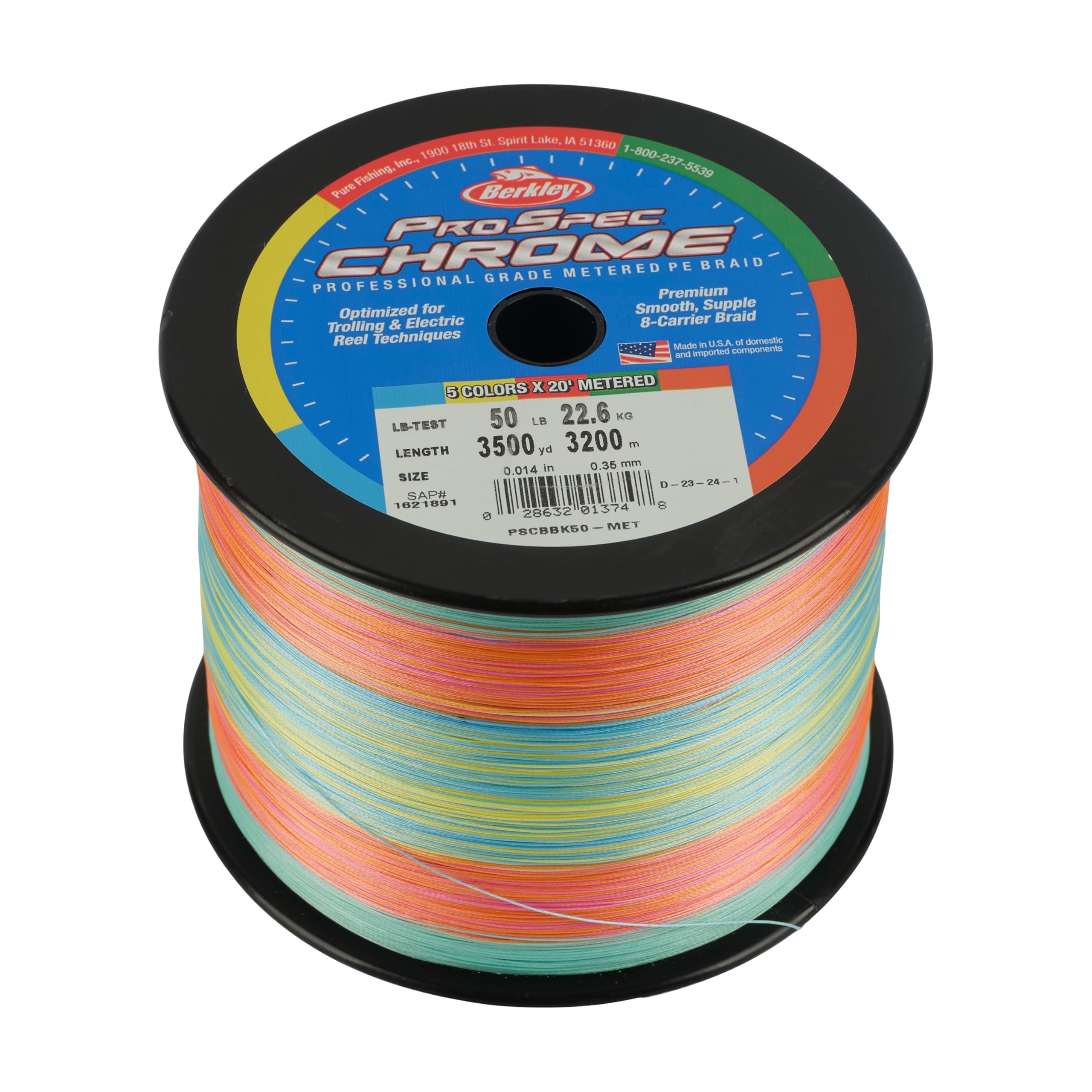 Berkley ProSpec Chrome Braided Fishing Line, 5-Color Metered, 20 lb | 9 kg, 3500 yd