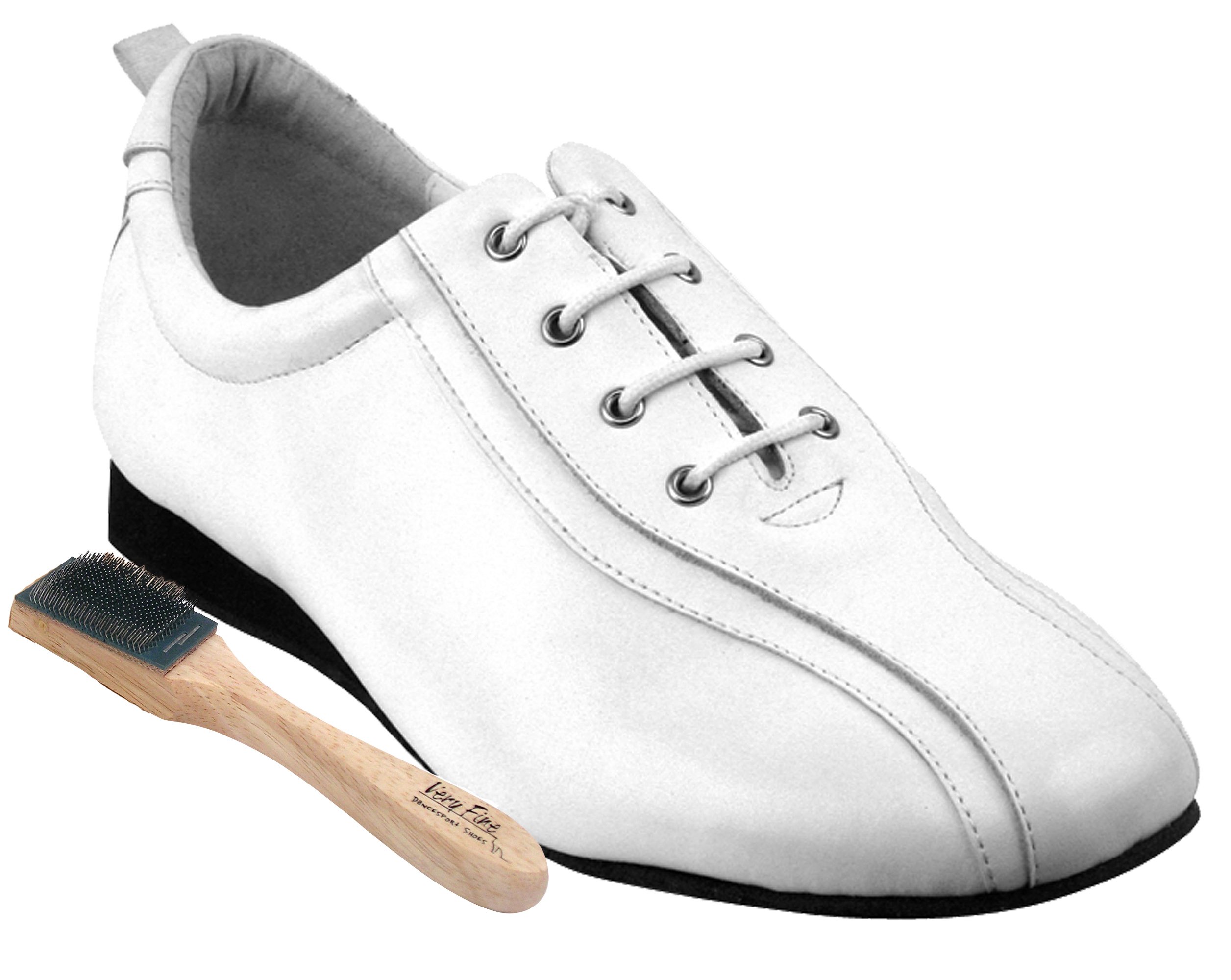 Very Fine Dance Shoes Men's Women's Salsa Ballroom Latin Dance Shoes Style SERO103 Bundle with Dance Shoe Wire Brush, White Leather 8 US (Women 8/Men 6.5)