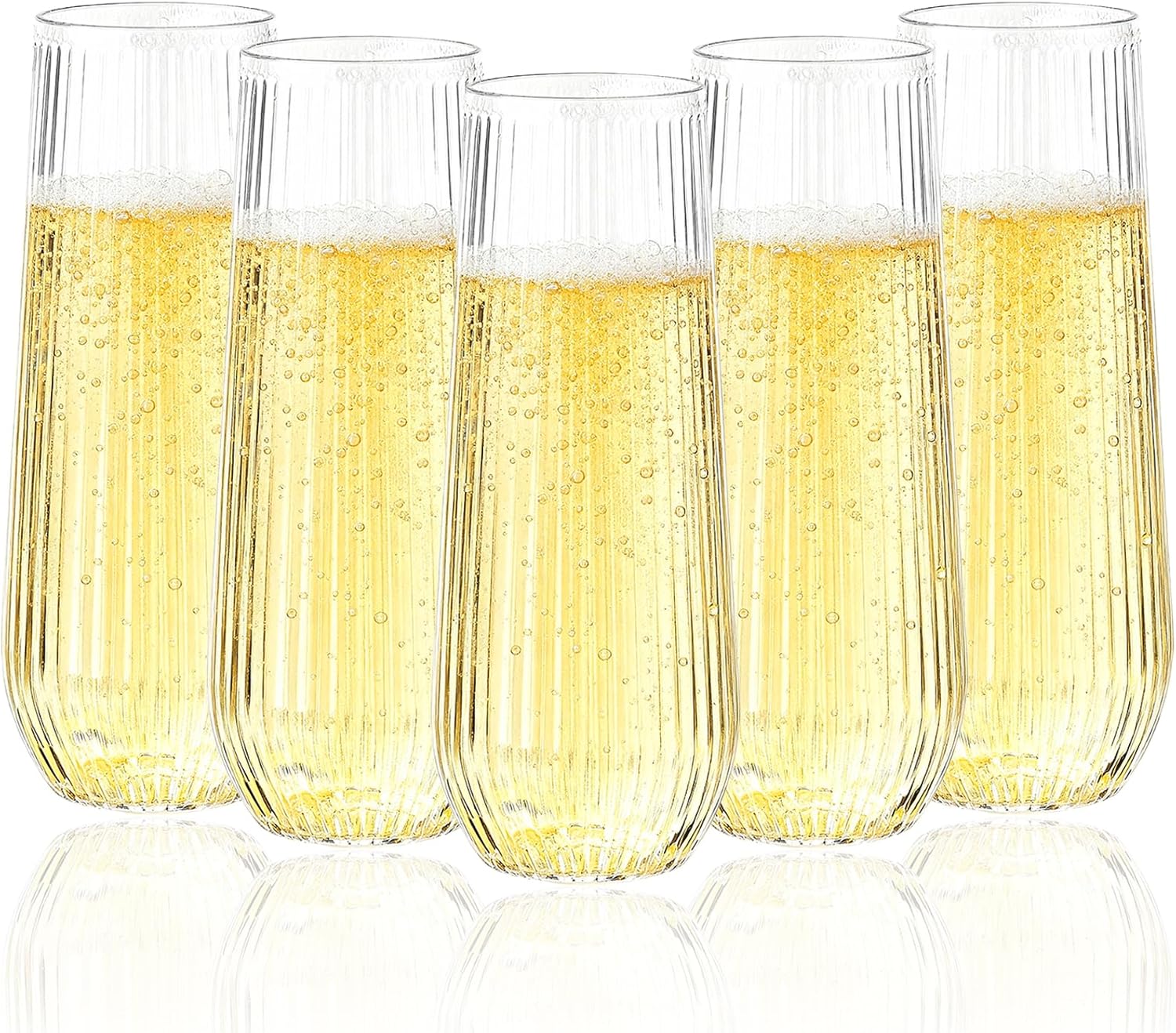 Goodluck 48pack Clear Disposable Champagne Flutes，9oz Stemless Champagne Flutes,Stemless Disposable Clear Plastic Toasting Glasses for Weddings, Birthday Parties, Family Gatherings, Bars