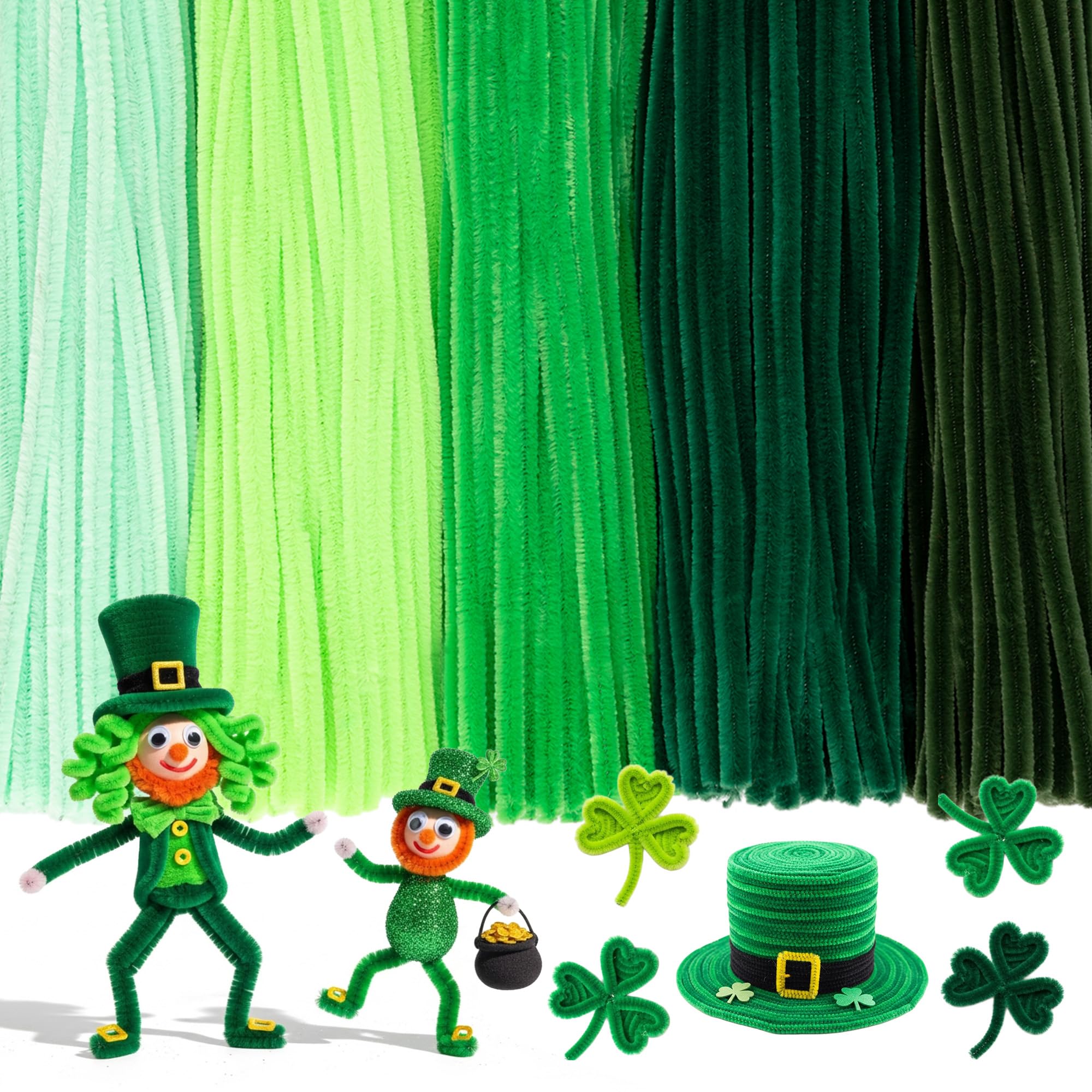Caydo 500 Pieces Green Pipe Cleaners Craft for Flowers, Chenille Stems Bulk for Kids Creative Arts & Crafts Projects Making and St. Patrick's Day Decorations