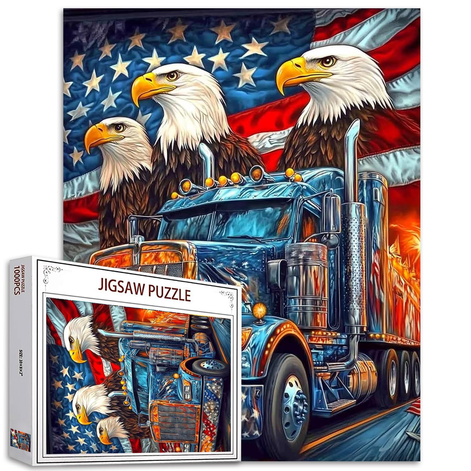 Jigsaw Puzzles 1000 Pieces for Adults, Families(USA Flag,America Eagle,Car,Truck,Flame) Pieces Fit Together Perfectly 19.7''x27.6''inch Animal/Wildlife Frameable Magic Puzzle Art（Red）