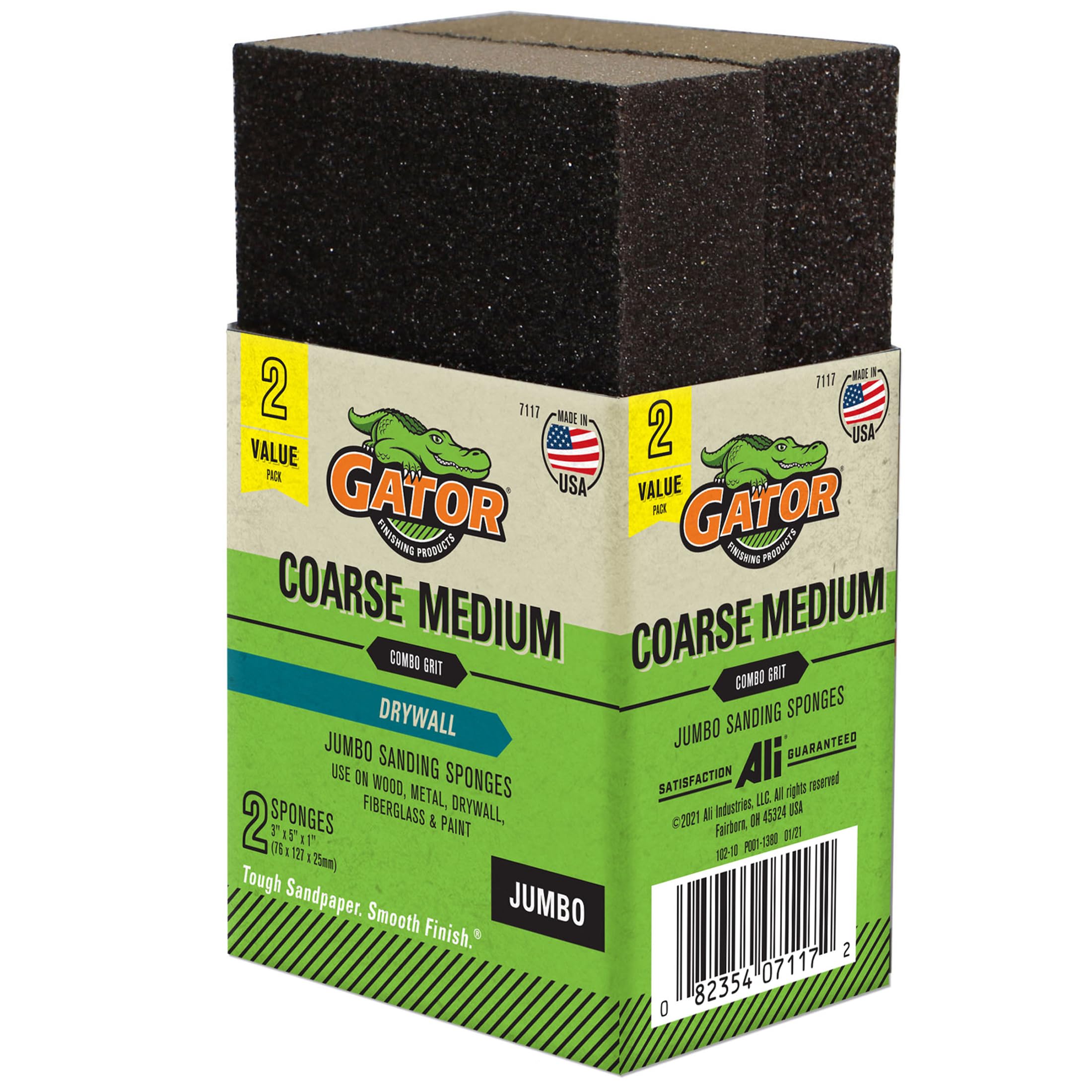 Gator 7117 Multi-Grade Pack Coarse Medium Grit Sanding Sponge, 3 x 5 x 1 Inch, 2 Sponges