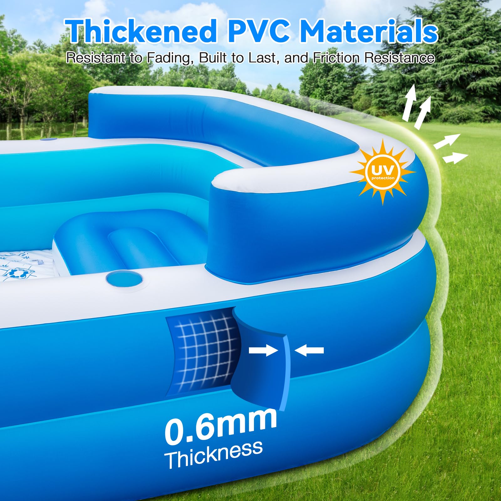 Piscina gonfiabile extra large con pompa a sedili, 304,8 x 215,9 x 66 cm, spessa e resistente, piscina per adulti, piscina gonfiabile per cortile, giardino, feste estive in acqua | Piscina, 160