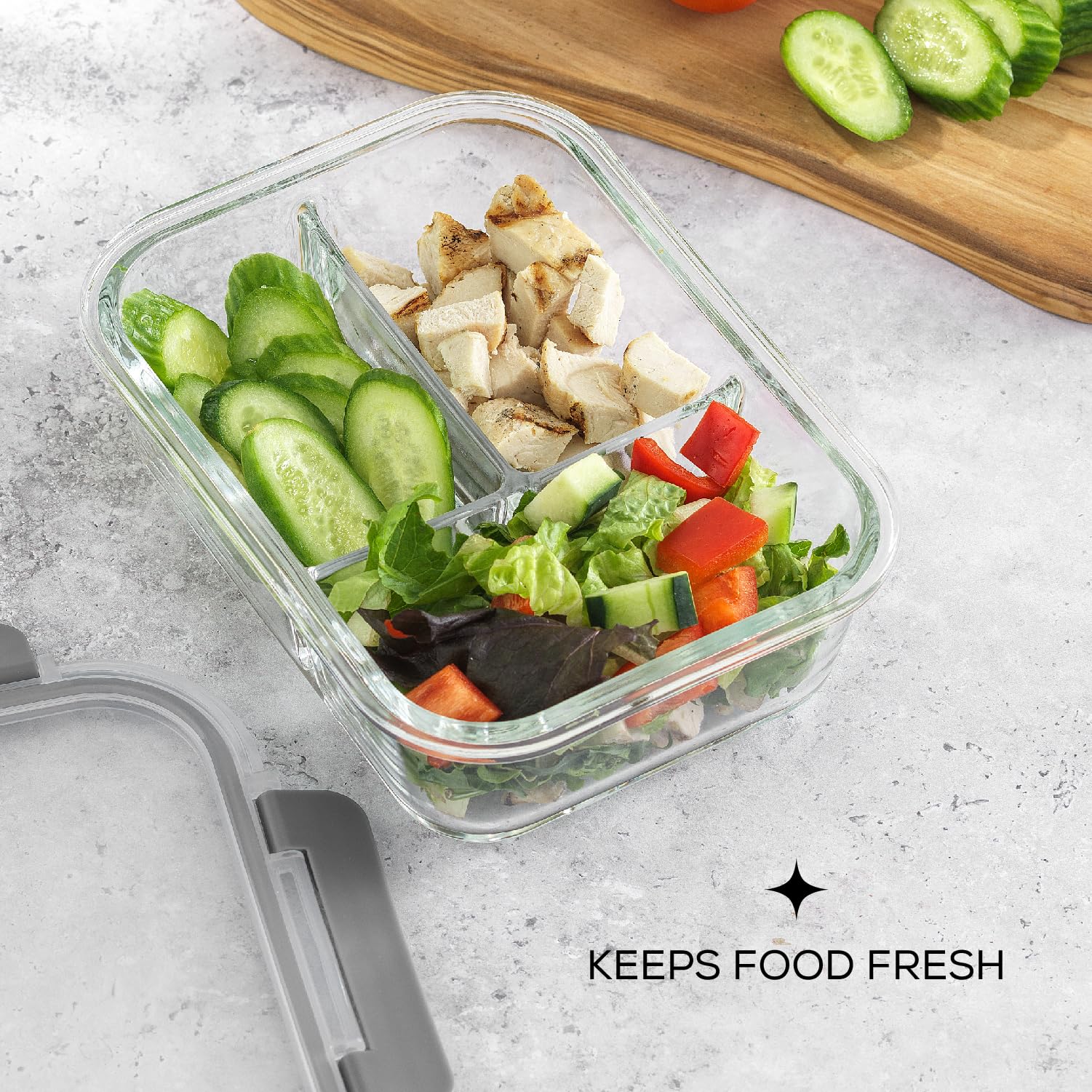 JoyJolt Recipientes de almacenamiento de alimentos divididos con tapas herméticas. Paquete de 5 recipientes de vidrio para preparación de comidas, juego de 3 compartimentos, caja bento de vidrio.