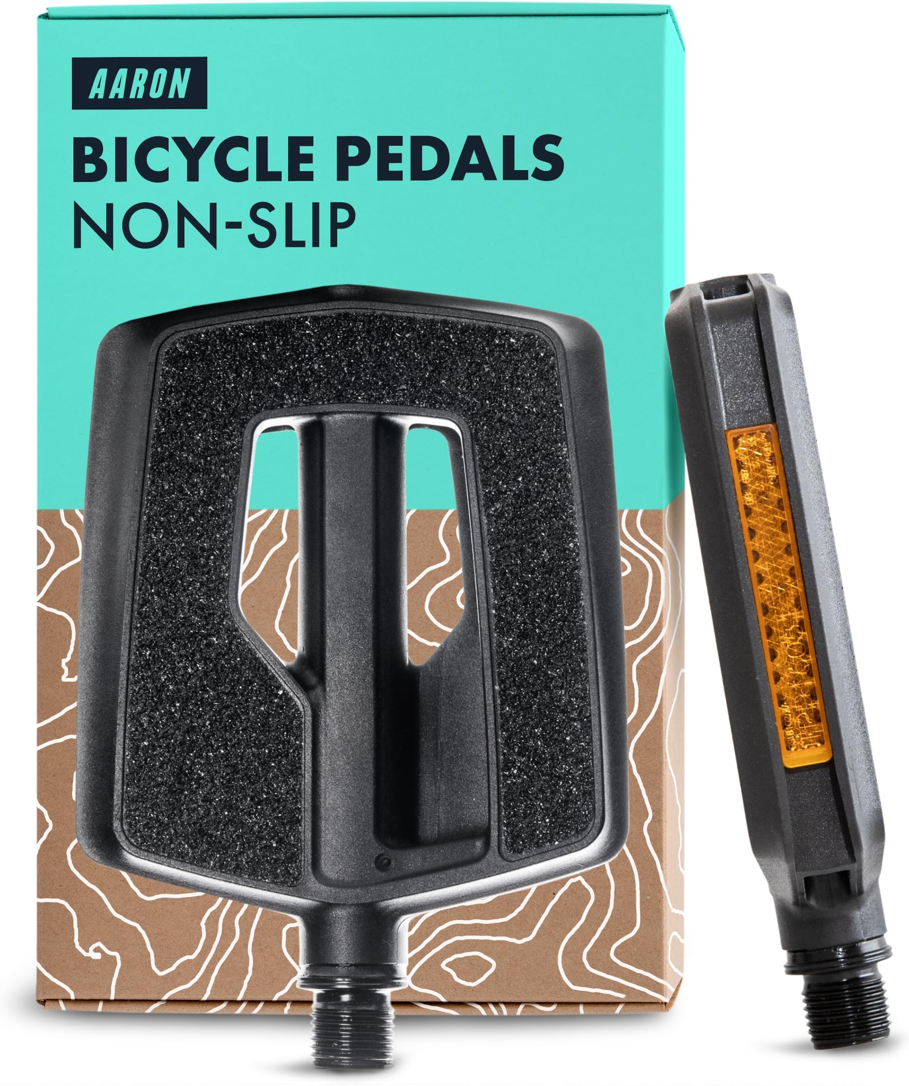 AARON - Urban Pedals with Sealed Industrial Ball Bearings - Replaceable Non-Slip Grip Tape - Bike Pedals with Flat Design for E-bikes, Trekking Bikes, City Bikes and many more - Black