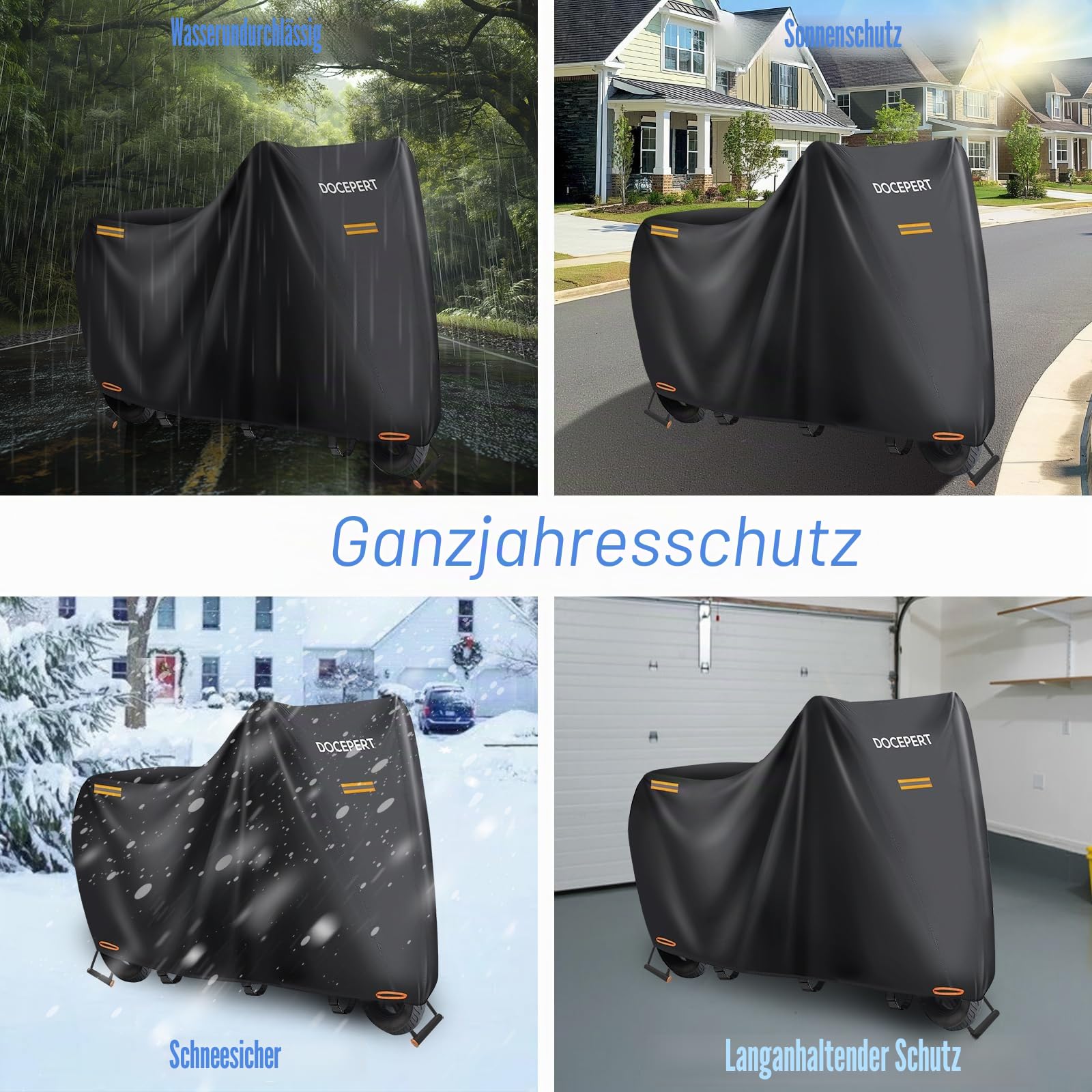 XL Motorradabdeckung Outdoor Wasserdicht, 420D Oxford Abdeckplane Motorrad mit Schlosslöchern & 4 Reflektorstreifen (XL 210x96x129cm)