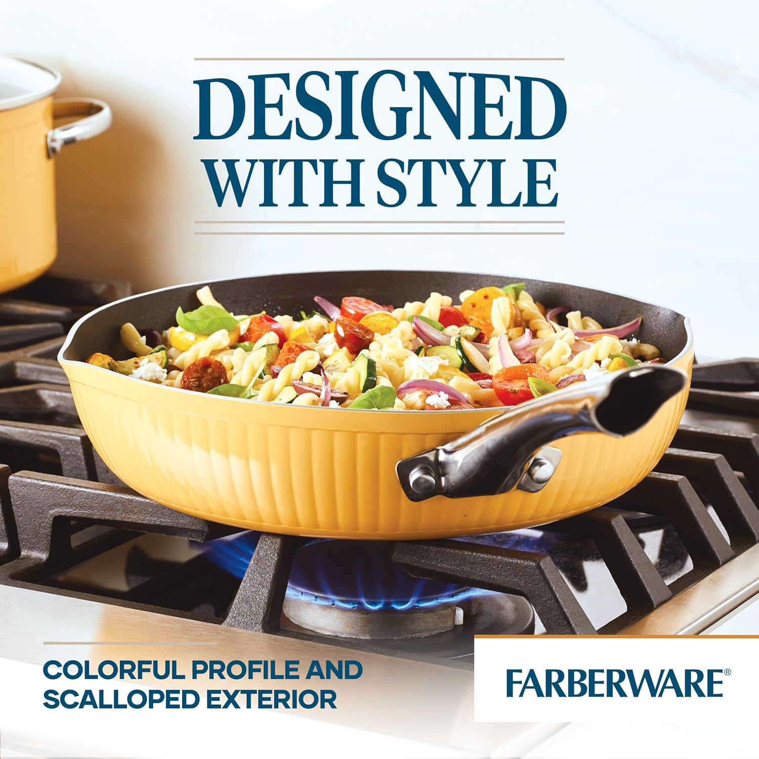 Farberware Style Nonstick Cookware Frying Pan/Skillet with Pour Spouts, Dishwasher Safe, 11.25 Inch - Yellow