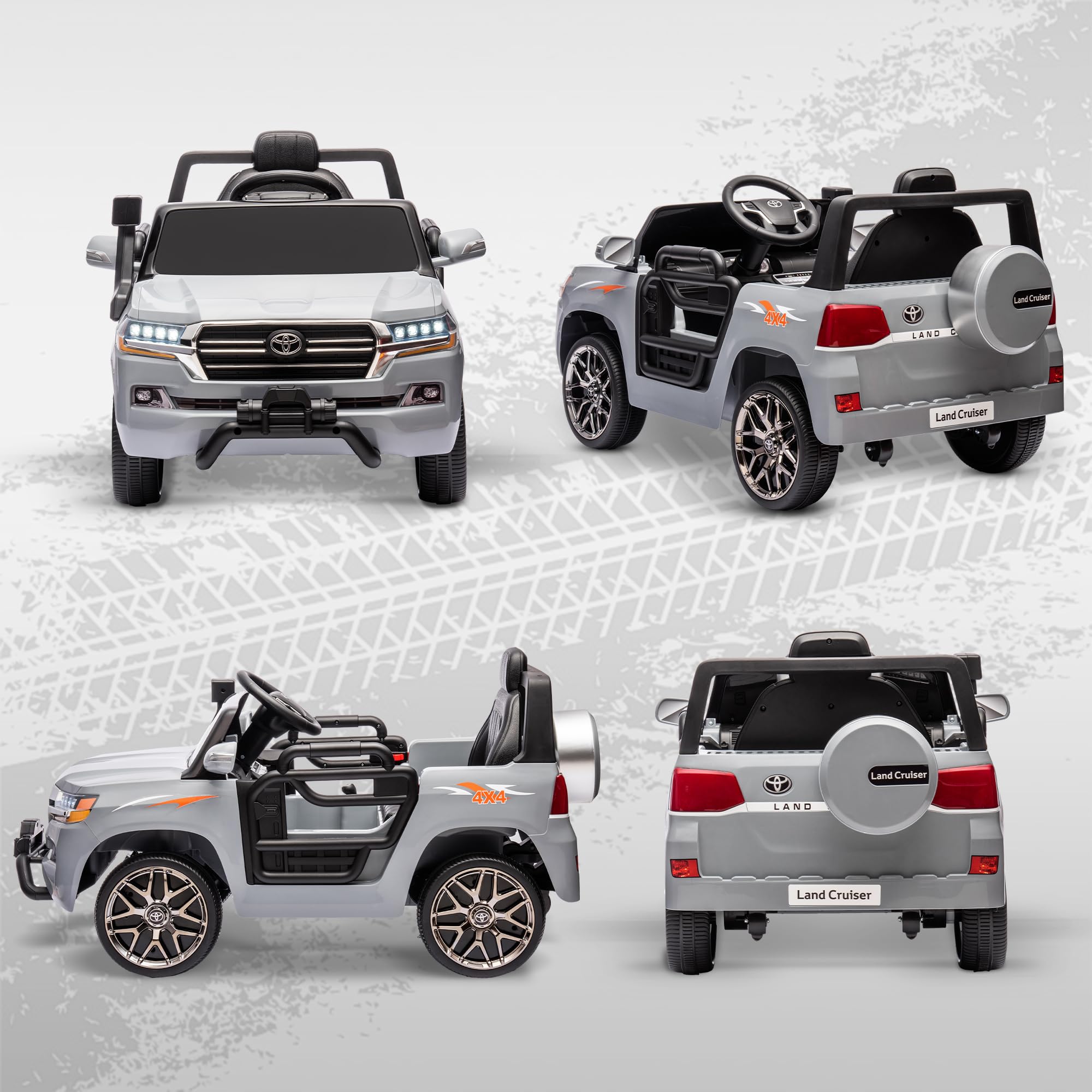 AIYAPLAY Toyota Land Cruiser Coche Eléctrico para Niños 12V con Mando a Distancia Gris