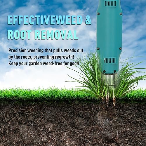 Miniatura 9 de Herramienta de extracción de malezas eléctrica de 21 V, extractor de malezas resistente con batería de 3000 mAh x 2, desbrozadora de raíces para