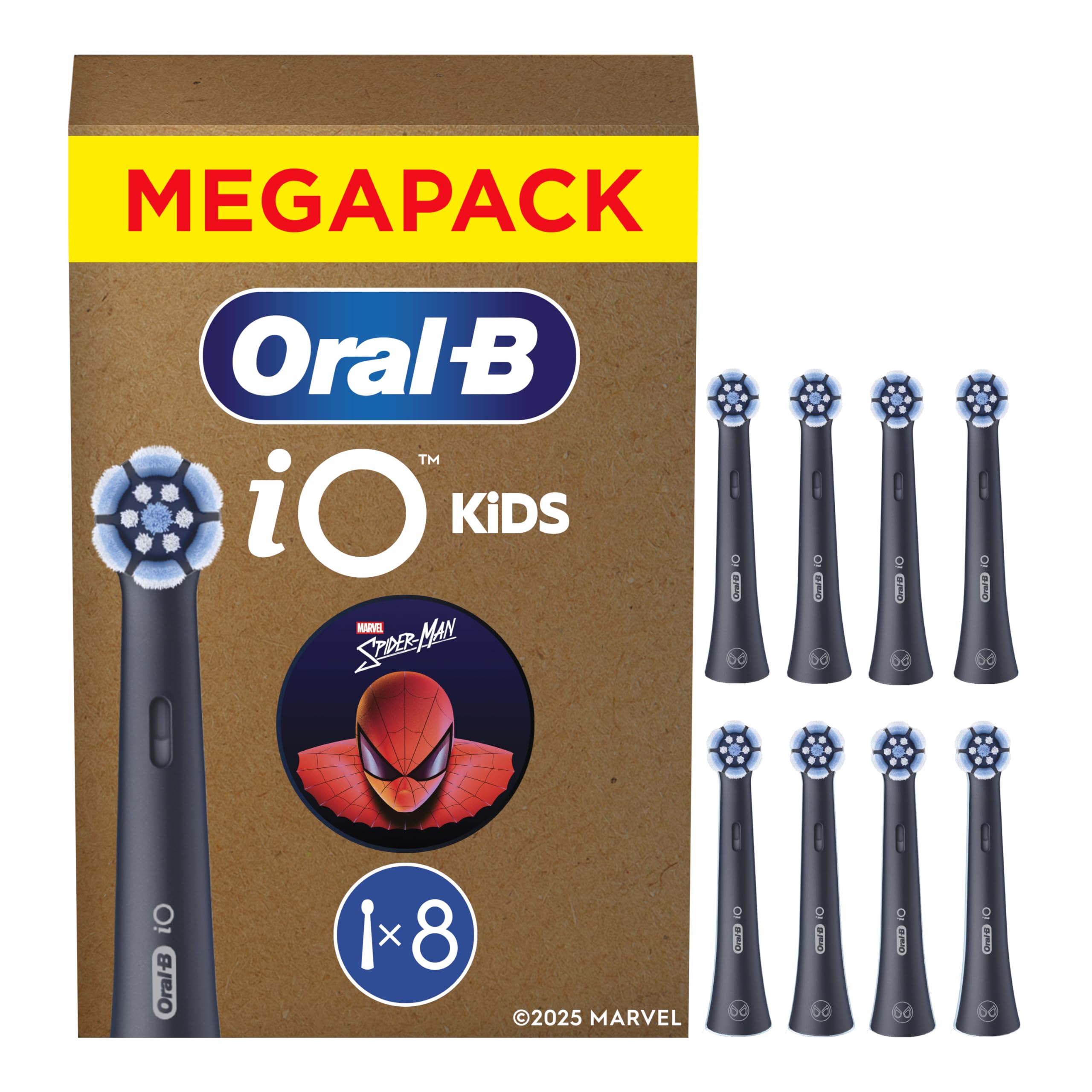 Oral-B iO Aufsteckbürsten Kids 6+ Marvel Spiderman, Schwarz, 8 Stück | Original Zahnbürstenaufsatz für Elektrische Zahnbürste Kinder ab 6 Jahren, Sanft Zu Zähnen Und Zahnfleisch
