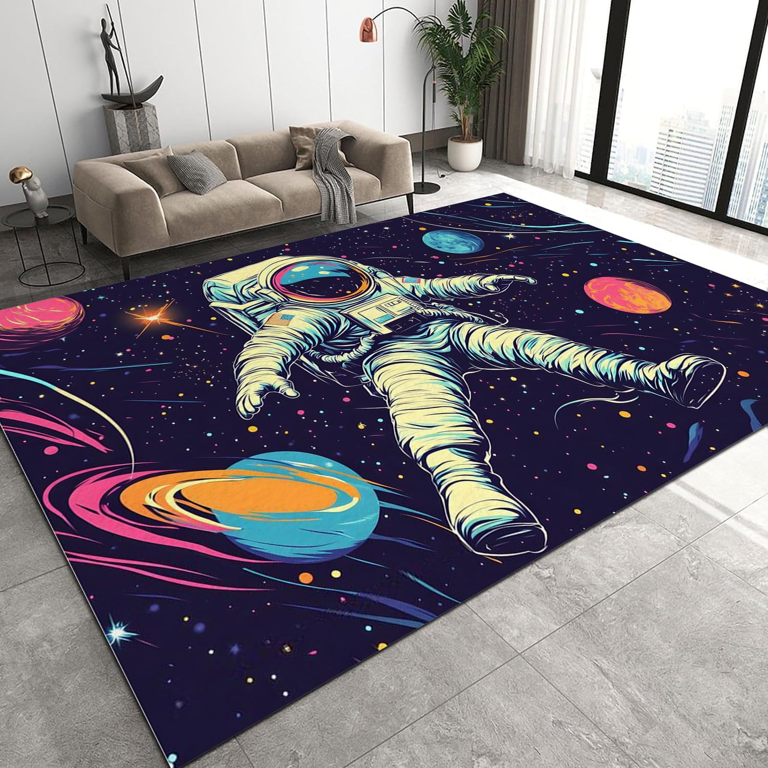 Tapis de sol enfant antidérapant moquette ciel étoilé lavable 60x90cm