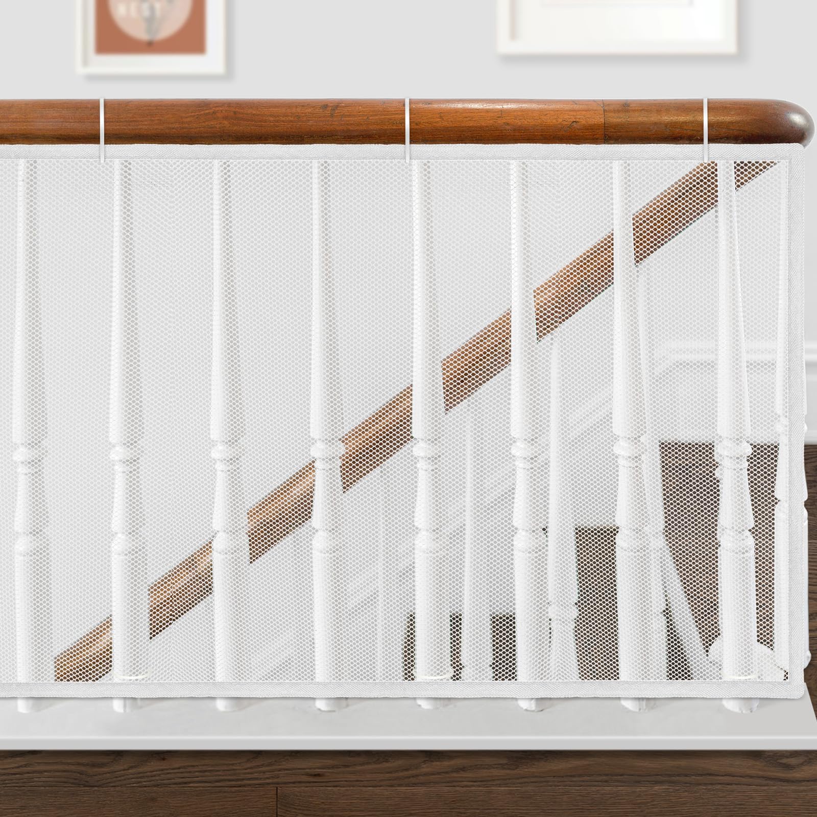 Gudui Indoor Outdoor Baby Safety Stair Railing Net Baby Proofing Stair Balcony Banister Rail Guard Child Safety Stair Protection Safe Rail 10Ft L X 2,1 Count,White
