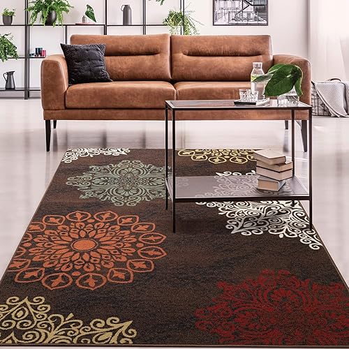 Antep Rugs Alfombras modernas florales de 8 x 10 pies antideslizantes (antideslizante) de perfil bajo con respaldo de goma para interiores (marrĂłn, Antep Rugs Alfombras modernas florales de 8 x 10 pies antideslizantes (antideslizante) de perfil bajo con respaldo de goma para interiores (marrĂłn,