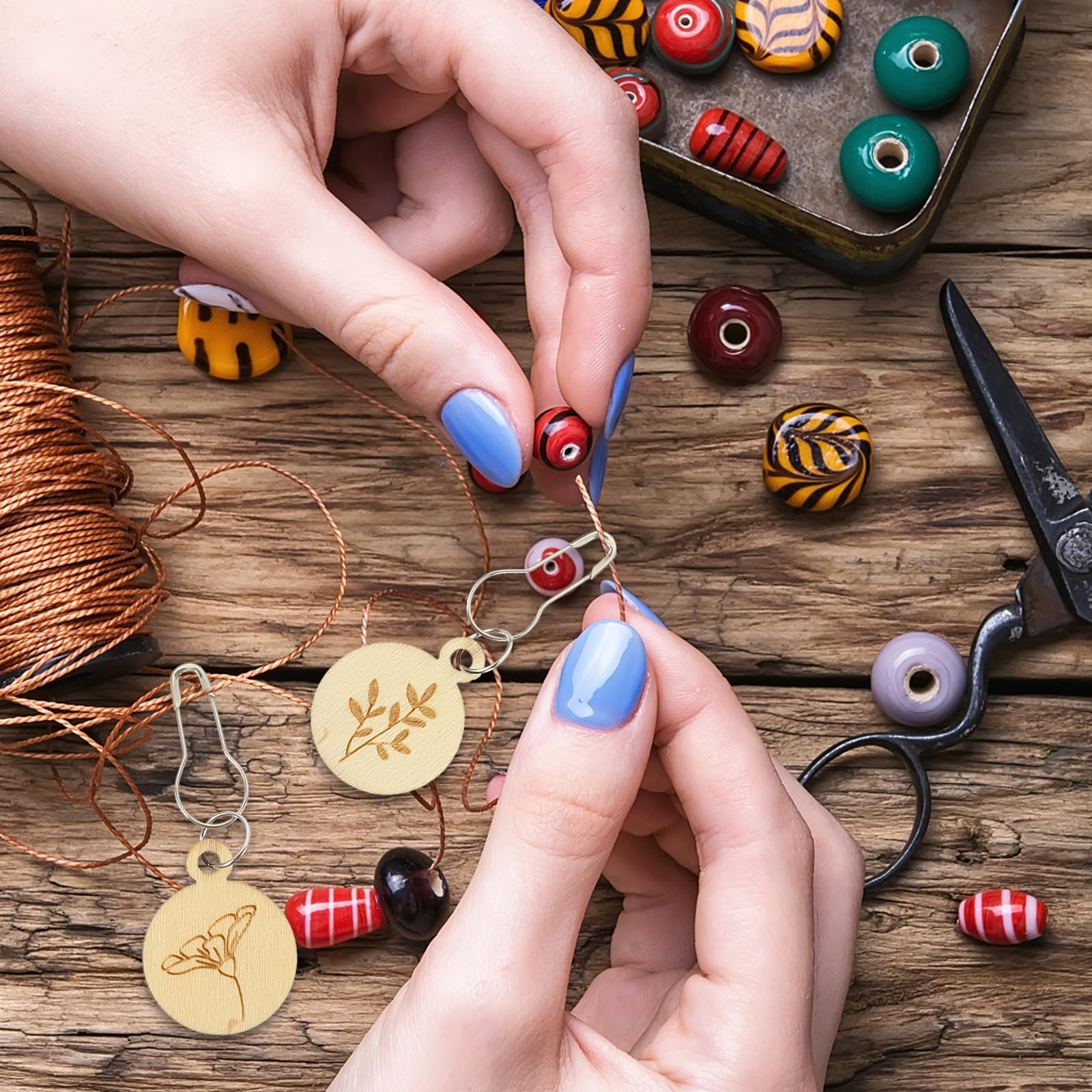 Juego de Marcadores de Punto de Madera Tallada, Redondos y Ligeros, 2 Cajas Circulares y 16 Piezas, para Tejer, Crochet y Manualidades, Portátiles y Resistentes al Desgaste