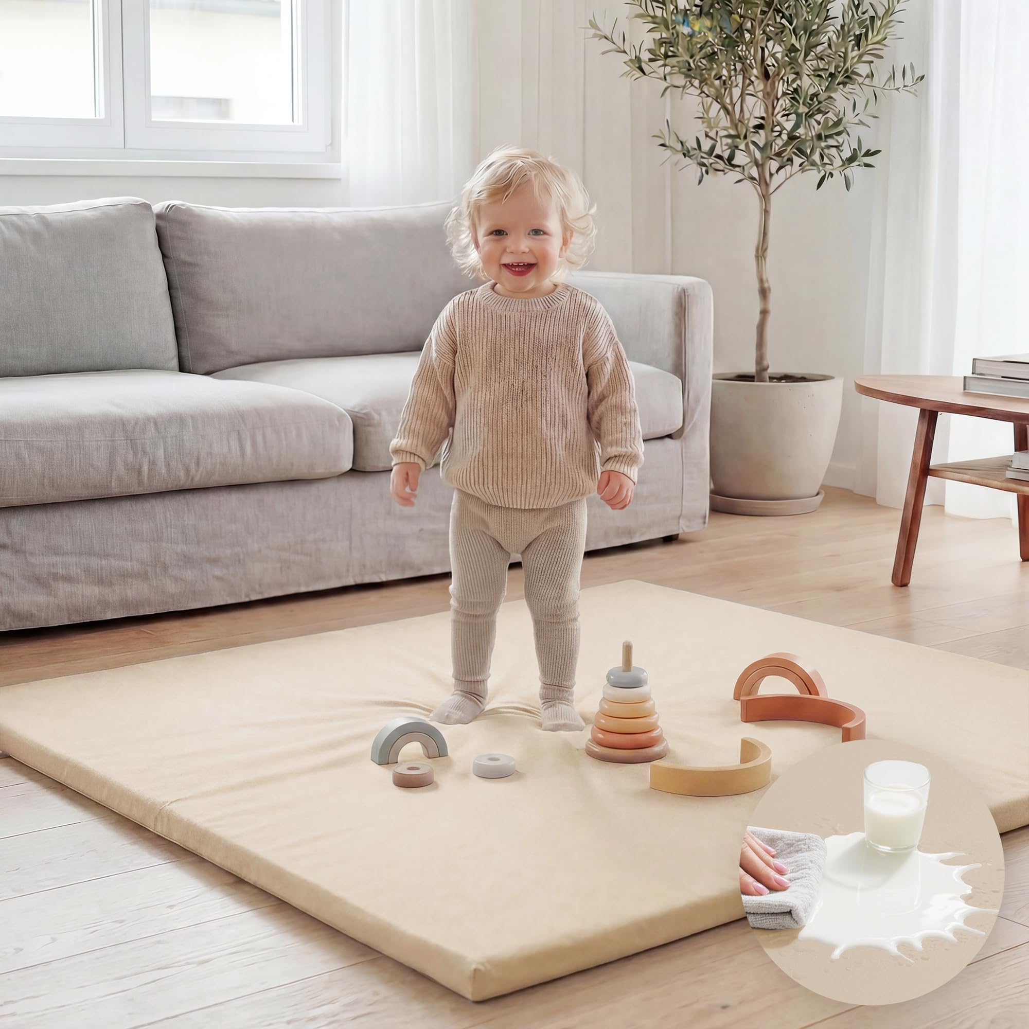 Photo 1 of ***STOCK IMAGE FOR REFERENCE***
Huloo Sleep Baby Play Mat 50x50 Inches, 1.3" Thick Padded Waterproof Floor Cushion & Playpen Mat with Vegan Leather, Non-Slip & Non-Toxic Nursery Rug for Infants, Toddlers & Kids(Beige)
