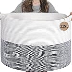 INDRESSME 115L Extra Large Cotton Rope Basket, Blanket Basket for Home Decor Living Room Nursery, Toy Storage Baskets for Kids Boys Girls, White & Navy