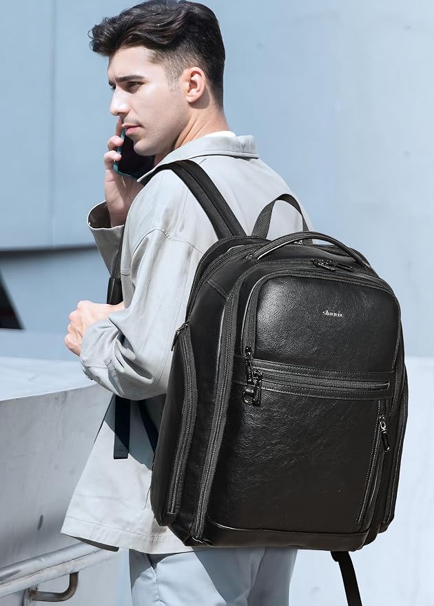Morrales de viaje para laptop 17 pulgadas, cuero vegano, negro miniatura 9