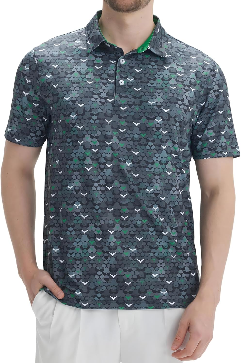Golf Polo Shirts for Men - Print Moisture Wicking Quick Dry Short Sleeve Collared Polo Shirts for Golf Tennis Wear