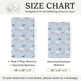 Pack and Play Sheets Fitted, Mini Crib Sheets for Graco Pack N Play Playard (38x26), Ultra Soft Cotton Blend, Safe & Snug Playpen Mattress Sheet for Baby Boys Girls, Airplane in The Clouds, 2-Pack