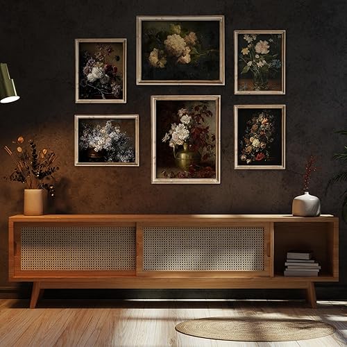 Miniatura 6 de Whaline 6 impresiones artísticas oscuras de galería botánica oscura para decoración de pared de academia oscura, peonía, pintura al óleo, póster