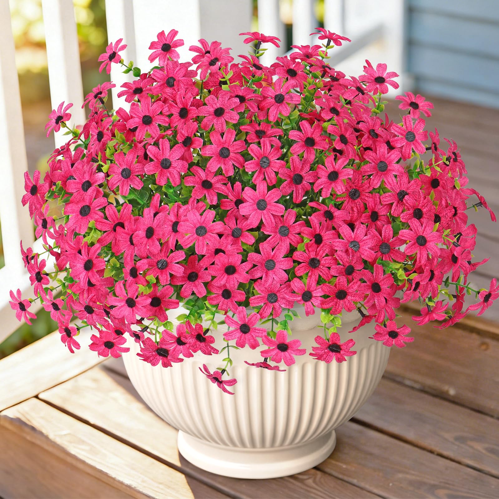 ASTNIC Artificial Flowers Outdoor Fake Flowers, 8 Bundles Faux Silk Daisy UV Resistant, Realistic Fake Plants Faux Flower Bouquet for Outside Indoor Garden Planters Patio Vase Table Home Decor
