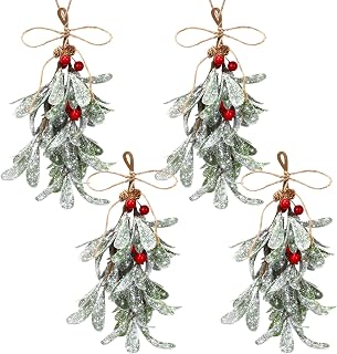 NOVWANG 4 PCS Christmas Mistletoe, Red Berries Pine Cones Artificial Mistletoe Dry Leaf Decoration for Christmas Tree Door Wreath Decorations