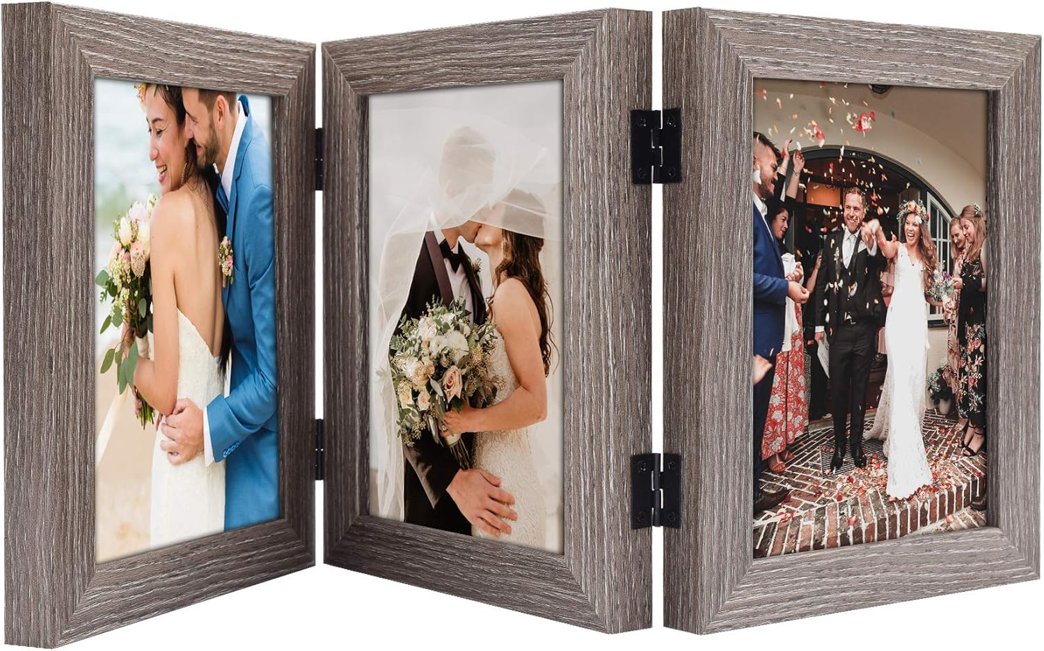 Golden State Art, 5x7 Triple Hinged Picture Frame, Three Photo Folding