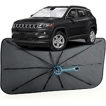 Car Windshield Sun Shade Umbrella for Jeep Compass 2017-2026, 11 Fit | [Reflective Coated Fabric] Car Shades Sun Visor Keep Car Cool and Protects Interior, Sunshade Umbrella for Front Window
